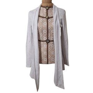 LUSSO Women's Light Gray 100% Cashmere Long Line Cardigan Sweater XL